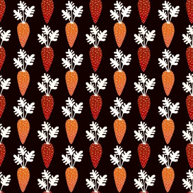 Duvar kağıtları, kumaşlar, tekstil ve ambalajlar, hediyeler, kartlar, çarşaflar ve çocuklar için sebzesiz havuç deseni. Yüksek kalite fotoğraf