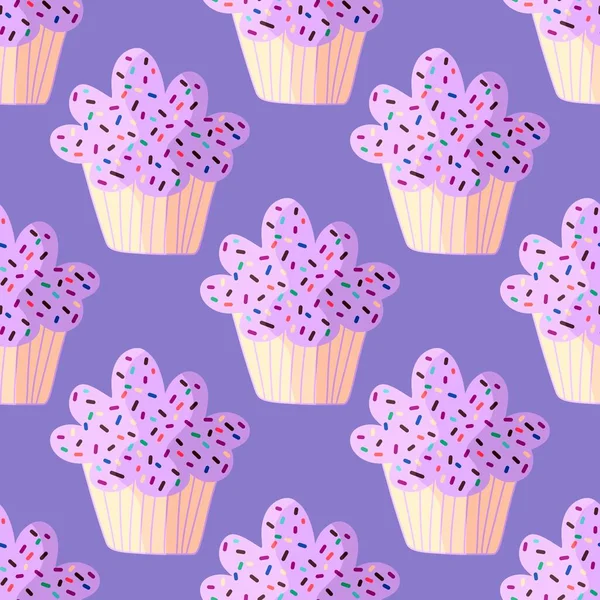 Cupcake seamless cartoon pattern for wallpaper and fabrics and textiles and packaging and gifts and cards and linens and kids and wrapping paper and kitchen. High quality photo