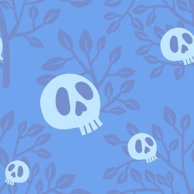 Cadılar Bayramı 'nda kumaşlar, tekstil ve çocuklar ve ambalajlar, posterler ve ambalajlar için kusursuz kafatası ve ağaç desenleri. Yüksek kalite fotoğraf