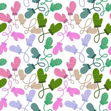 Kış eldivenleri kumaşlar, tekstil ve ambalajlar, Noel hediyeleri, çocuklar ve ambalaj kağıtları için pürüzsüz desen. Yüksek kalite fotoğraf