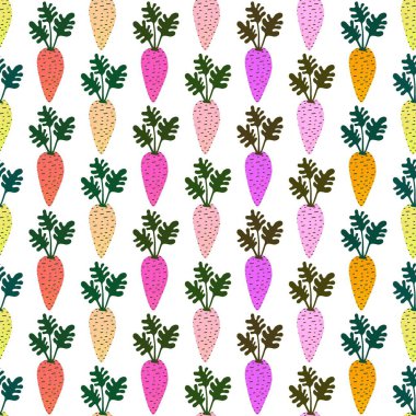 Duvar kağıtları, kumaşlar, tekstil ve ambalajlar, hediyeler, kartlar, çarşaflar ve çocuklar için sebzesiz havuç deseni. Yüksek kalite fotoğraf