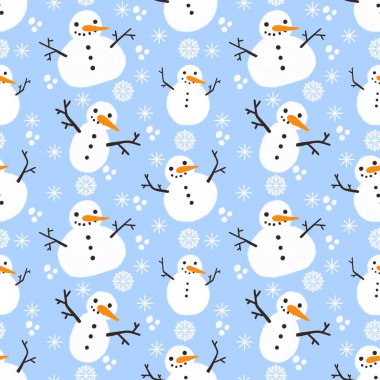 Çocuklar, hediyeler, kartlar, çarşaflar, ambalajlar, kumaşlar ve ambalajlar için kusursuz kardan adam desenleri. Yüksek kalite fotoğraf