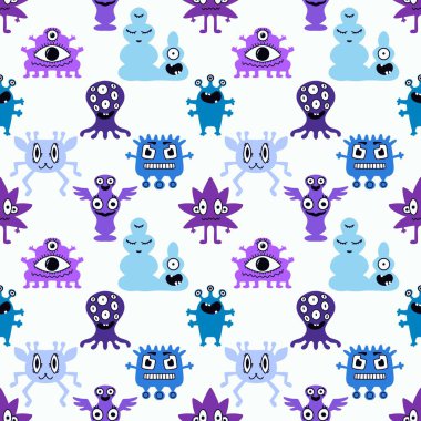 Çizgi filmlerde kusursuz uzaylılar ve canavarlar çocuklar için desenli hediyeler, kartlar, çarşaflar, ambalaj kağıtları ve kumaşlar. Yüksek kalite fotoğraf