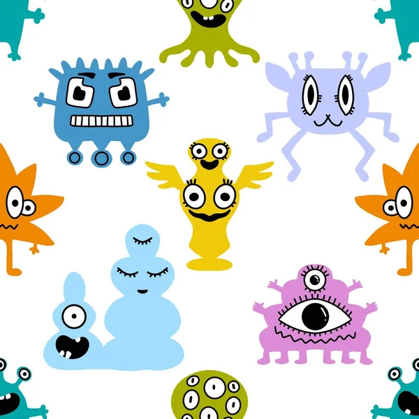 Cartoon Seamless Aliens Monsters Pattern Kids Gifts Cards Linens Wrapping — Stock Photo, Image