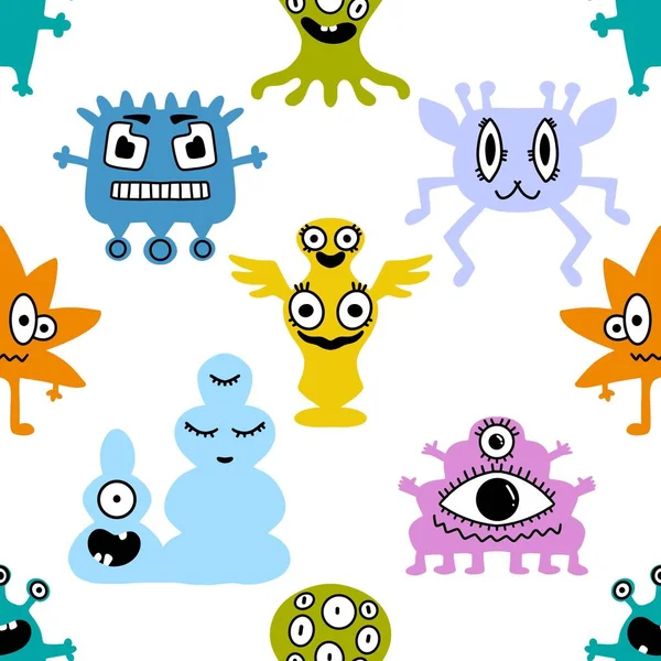Cartoon seamless aliens and monsters pattern for kids and gifts and cards and linens and wrapping paper and fabrics. High quality photo