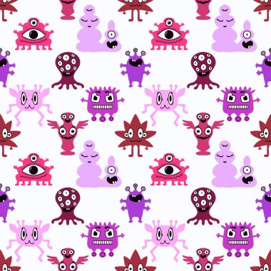 Çizgi filmlerde kusursuz uzaylılar ve canavarlar çocuklar için desenli hediyeler, kartlar, çarşaflar, ambalaj kağıtları ve kumaşlar. Yüksek kalite fotoğraf