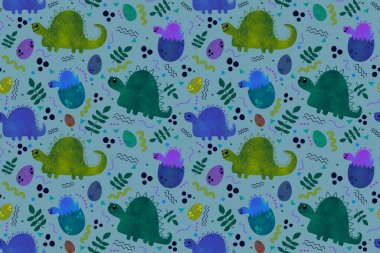 Duvar kağıtları, kumaşlar, tekstil ve ambalajlar, hediyeler, kartlar, çarşaflar ve ambalajlar için kusursuz dinozor desenleri. Yüksek kalite fotoğraf