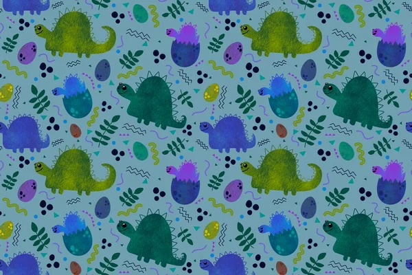 Kids seamless cartoon dinosaur pattern for wallpaper and fabrics and textiles and packaging and gifts and cards and linens and wrapping paper. High quality photo