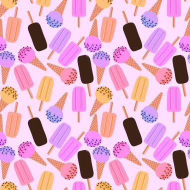 Kumaşlar, tekstil, ambalajlar, hediyeler, kartlar, çarşaflar, çocuklar ve ambalaj kağıtları için kusursuz çizgi film dondurmaları. Yüksek kalite fotoğraf