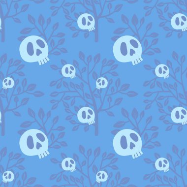 Cadılar Bayramı 'nda kumaşlar, tekstil ve çocuklar ve ambalajlar, posterler ve ambalajlar için kusursuz kafatası ve ağaç desenleri. Yüksek kalite fotoğraf