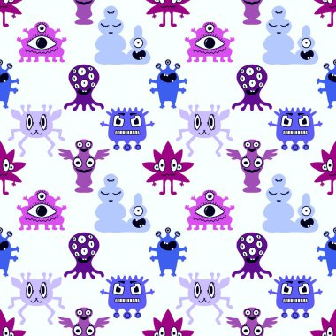 Çizgi filmlerde kusursuz uzaylılar ve canavarlar çocuklar için desenli hediyeler, kartlar, çarşaflar, ambalaj kağıtları ve kumaşlar. Yüksek kalite fotoğraf