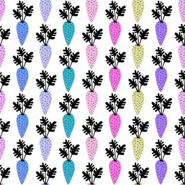 Vegetable seamless cartoon carrot pattern for wallpaper and fabrics and textiles and packaging and gifts and cards and linens and kids. High quality photo