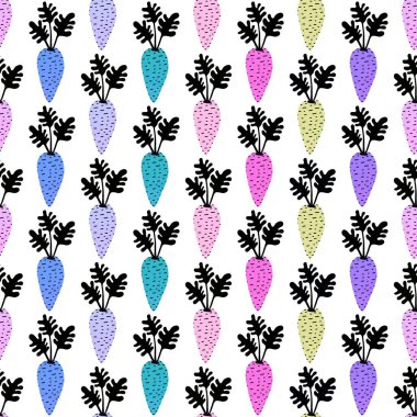 Vegetable seamless cartoon carrot pattern for wallpaper and fabrics and textiles and packaging and gifts and cards and linens and kids. High quality photo