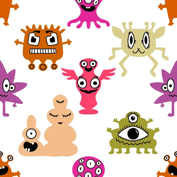 Cartoon seamless aliens and monsters pattern for kids and gifts and cards and linens and wrapping paper and fabrics. High quality photo