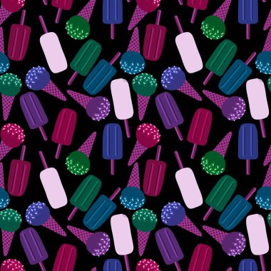 Kumaşlar, tekstil, ambalajlar, hediyeler, kartlar, çarşaflar, çocuklar ve ambalaj kağıtları için kusursuz çizgi film dondurmaları. Yüksek kalite fotoğraf