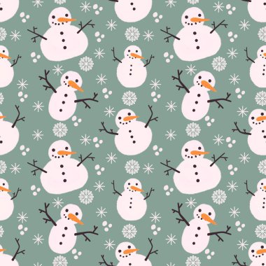 Çocuklar, hediyeler, kartlar, çarşaflar, ambalajlar, kumaşlar ve ambalajlar için kusursuz kardan adam desenleri. Yüksek kalite fotoğraf