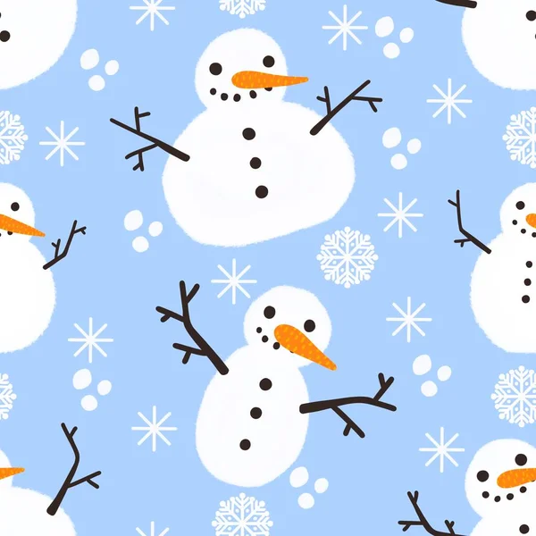 Winter seamless cartoon snowman pattern for kids and gifts and cards and linens and wrapping paper and fabrics and packaging. High quality photo