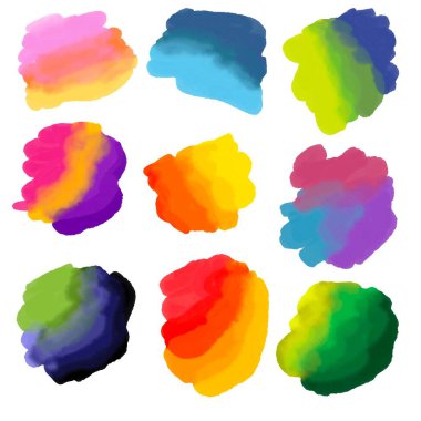 Kumaşlar, kumaşlar, çarşaflar, hediyeler, kartlar, çocuklar ve hobiler için renkli boya lekeleri koyun. Yüksek kalite fotoğraf