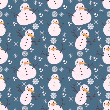 Çocuklar, hediyeler, kartlar, çarşaflar, ambalajlar, kumaşlar ve ambalajlar için kusursuz kardan adam desenleri. Yüksek kalite fotoğraf