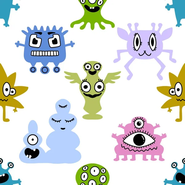 Cartoon Seamless Aliens Monsters Pattern Kids Gifts Cards Linens Wrapping — Stock Photo, Image