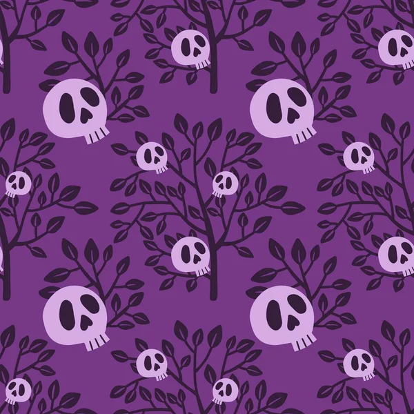 Halloween Seamless Skulls Trees Pattern Fabrics Textiles Kids Wrapping Paper — Stock Photo, Image