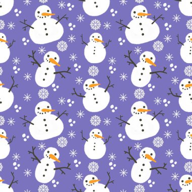 Çocuklar, hediyeler, kartlar, çarşaflar, ambalajlar, kumaşlar ve ambalajlar için kusursuz kardan adam desenleri. Yüksek kalite fotoğraf