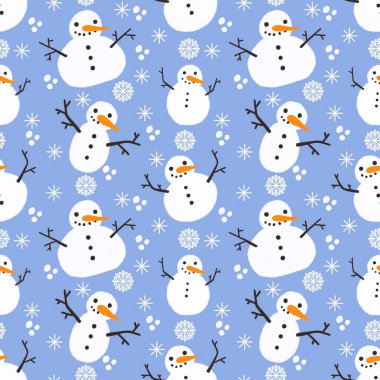 Çocuklar, hediyeler, kartlar, çarşaflar, ambalajlar, kumaşlar ve ambalajlar için kusursuz kardan adam desenleri. Yüksek kalite fotoğraf