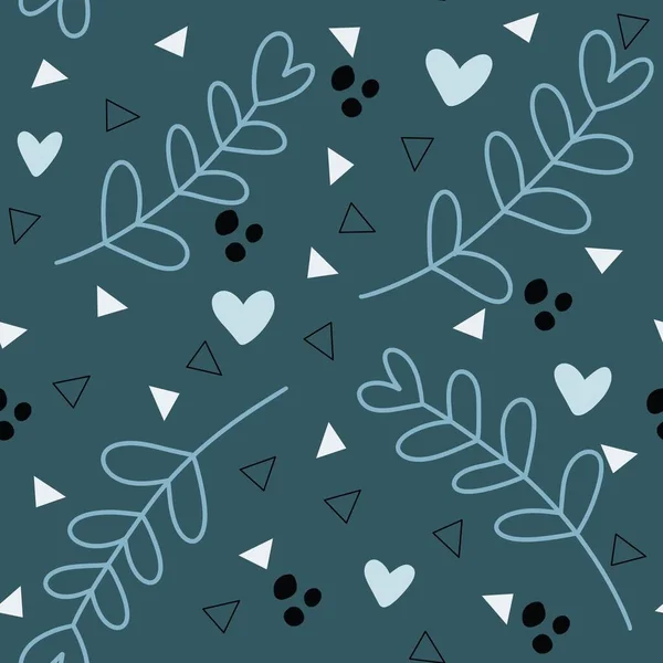 Простые Цветочные Бесшовные Листья Сердечки Треугольный Узор Тканей Оберточной Бумаги — стоковое фото