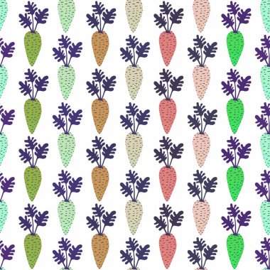 Duvar kağıtları, kumaşlar, tekstil ve ambalajlar, hediyeler, kartlar, çarşaflar ve çocuklar için sebzesiz havuç deseni. Yüksek kalite fotoğraf