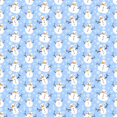 Çocuklar, hediyeler, kartlar, çarşaflar, ambalajlar, kumaşlar ve ambalajlar için kusursuz kardan adam desenleri. Yüksek kalite fotoğraf