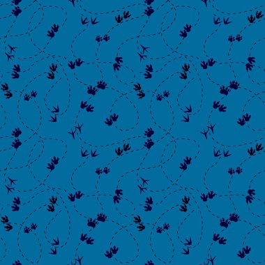 Hayvanların ayak izleri, kumaşlar, tekstil, ambalajlar, çarşaflar, hediyeler, kartlar, ambalaj kağıtları ve çocuklar için kusursuz dinozor deseni. Yüksek kalite fotoğraf