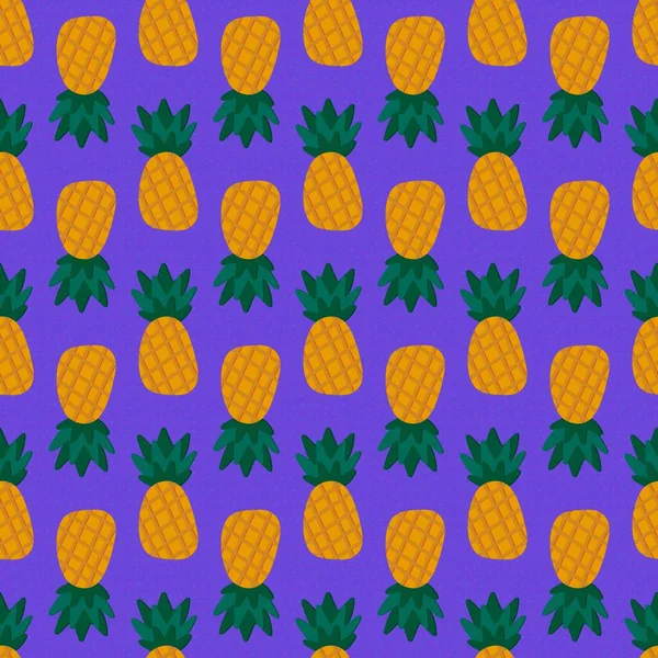 Frutta Estiva Senza Cuciture Cartoni Animati Ananas Modello Tessuti Tessuti — Foto Stock