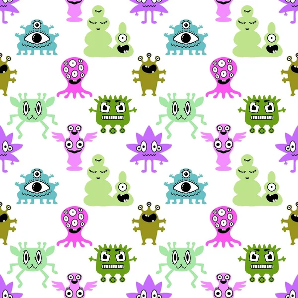 Cartoon Seamless Aliens Monsters Pattern Kids Gifts Cards Linens Wrapping — Stock Photo, Image