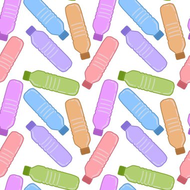 Renksiz plastik şişe desenli ambalajlar, kumaşlar, çocuklar, mutfak, spor ve defterler. Yüksek kalite fotoğraf