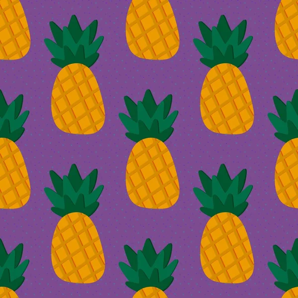 Padrão Abacaxis Desenho Animado Sem Costura Frutas Verão Para Tecidos — Fotografia de Stock