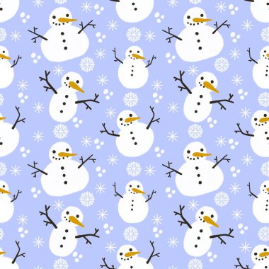 Çocuklar, hediyeler, kartlar, çarşaflar, ambalajlar, kumaşlar ve ambalajlar için kusursuz kardan adam desenleri. Yüksek kalite fotoğraf