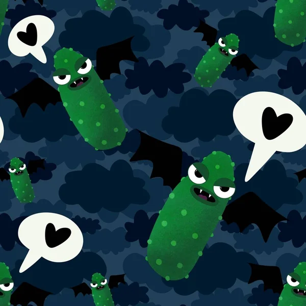 Halloween Sem Costura Padrão Vampiro Pepino Verde Para Papel Embrulho — Fotografia de Stock