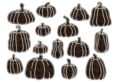 Çıkartmalar, kartlar, çocuklar, ambalaj kağıtları ve ambalajlar için Cadılar Bayramı balkabaklarıyla dolu. Yüksek kalite fotoğraf