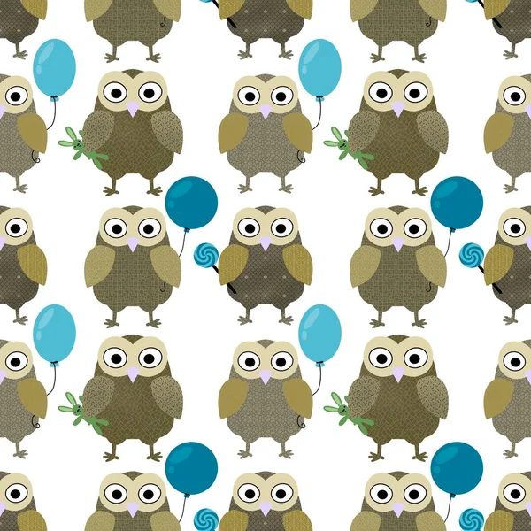 Cartoon seamless owl pattern for kids and fabrics and wrapping paper and notebooks and hobbies. High quality photo