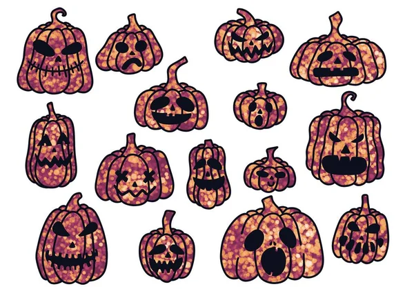 Set Con Calabazas Halloween Para Pegatinas Tarjetas Niños Papel Embalaje — Foto de Stock