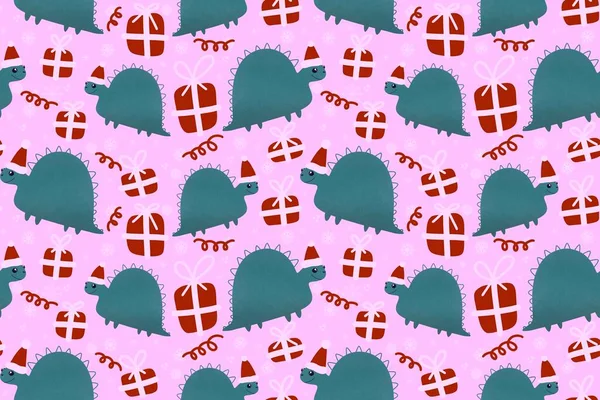 Christmas seamless dinosaur pattern for fabrics and packaging and gifts and wrapping paper and hobbies. High quality photo