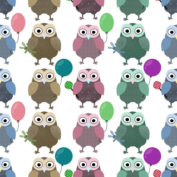 Cartoon seamless owl pattern for kids and fabrics and wrapping paper and notebooks and hobbies. High quality photo