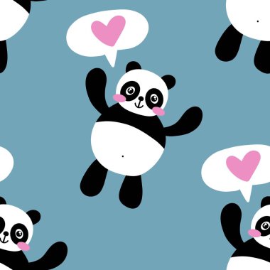Çocuklar, kumaşlar, tekstil ürünleri, ambalajlar, ambalaj kağıtları ve anaokulu için çizgi filmsiz kawaii panda deseni. Yüksek kalite fotoğraf