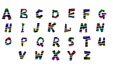Kartlar, hediyeler, çocuklar, anaokulu, çıkartmalar ve hobiler için alfabe hazır. Yüksek kalite fotoğraf