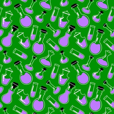 Kumaşlar, tekstil ürünleri, ambalaj kağıtları Cadılar Bayramı hediyeleri, giysiler ve çocuklar için kusursuz cadı iksiri deseni. Yüksek kalite fotoğraf