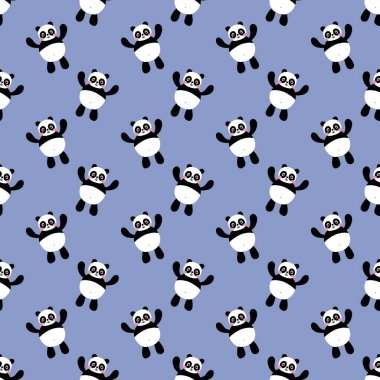 Çocuklar, kumaşlar, tekstil ürünleri, ambalajlar, ambalaj kağıtları ve anaokulu için çizgi filmsiz kawaii panda deseni. Yüksek kalite fotoğraf