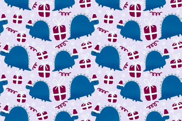 Christmas seamless dinosaur pattern for fabrics and packaging and gifts and wrapping paper and hobbies. High quality photo