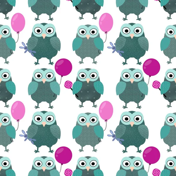 Cartoon seamless owl pattern for kids and fabrics and wrapping paper and notebooks and hobbies. High quality photo
