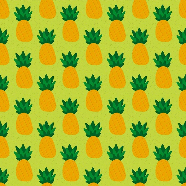 Letnie Owoce Bez Szwu Wzór Ananasy Kreskówki Tkanin Tekstyliów Opakowań — Zdjęcie stockowe