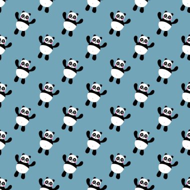 Çocuklar, kumaşlar, tekstil ürünleri, ambalajlar, ambalaj kağıtları ve anaokulu için çizgi filmsiz kawaii panda deseni. Yüksek kalite fotoğraf